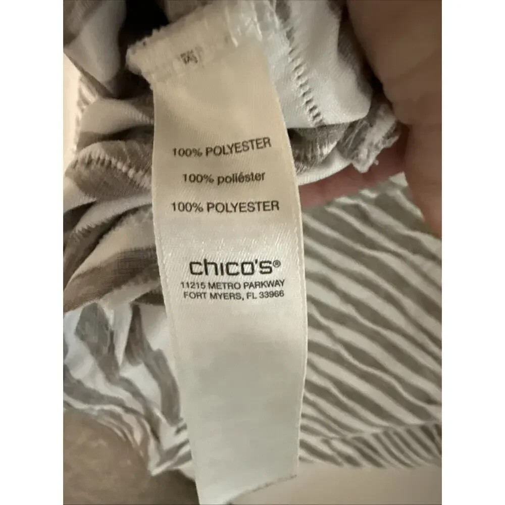 Chicos Top Womens Size 3 Striped Wave Textured 3/4 Sleeve Round Neck Gray/Taupe